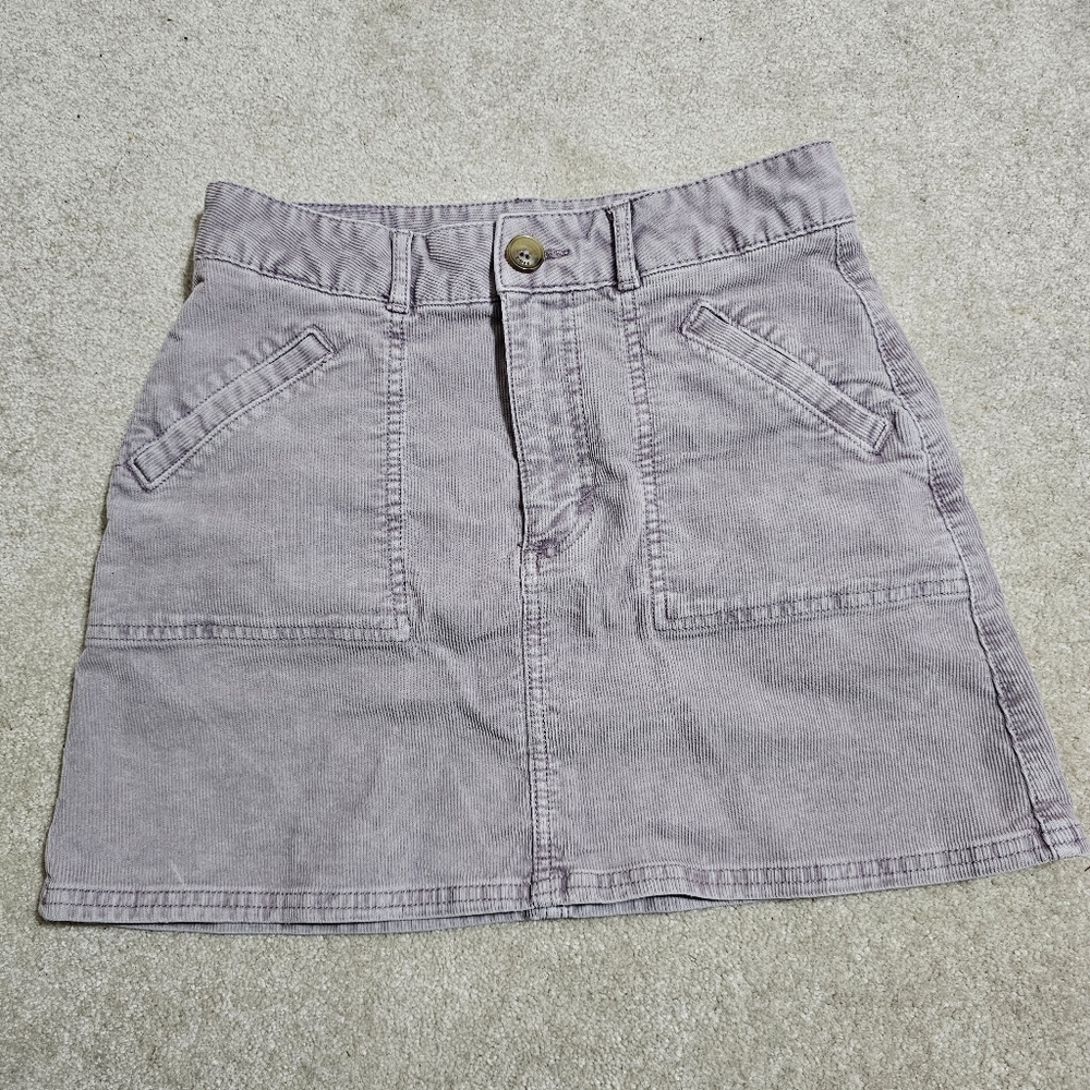 American Eagle Mauve Corduroy Mini Skirt Super Stretch High Rise Pockets Size 0